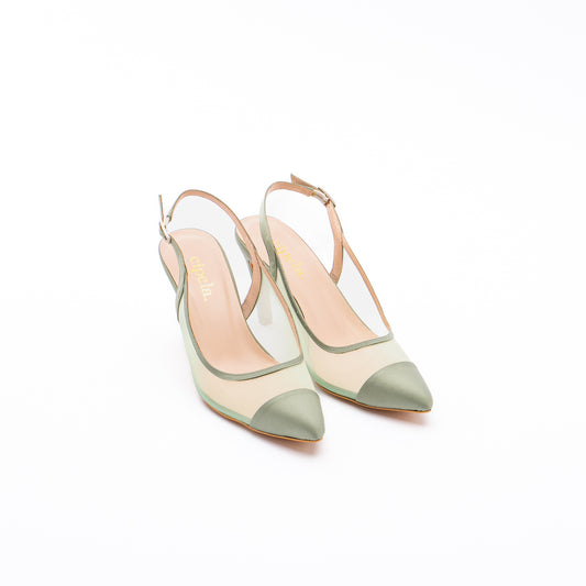 LARA Mesh Slingback Heels - Mint Green