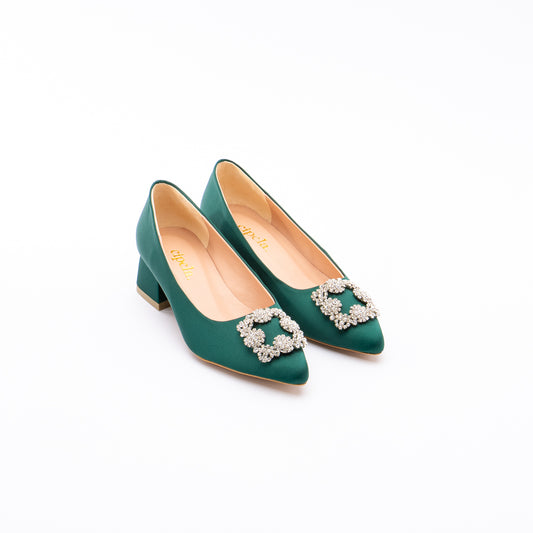 ANYA Pointy Block Pumps - Evergreen