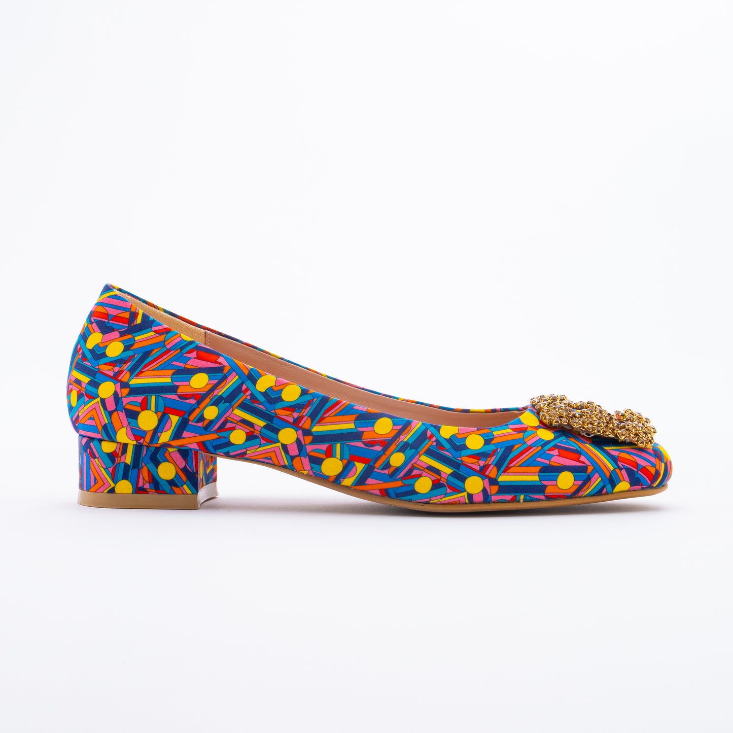 ELAYZA Print Block Heel Pumps - Yellow Pansy