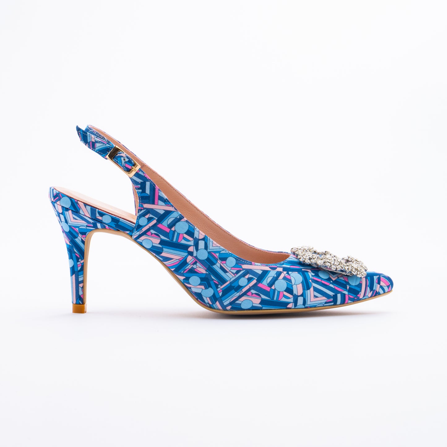 LARA Slingback Print Heels - Blue Alice