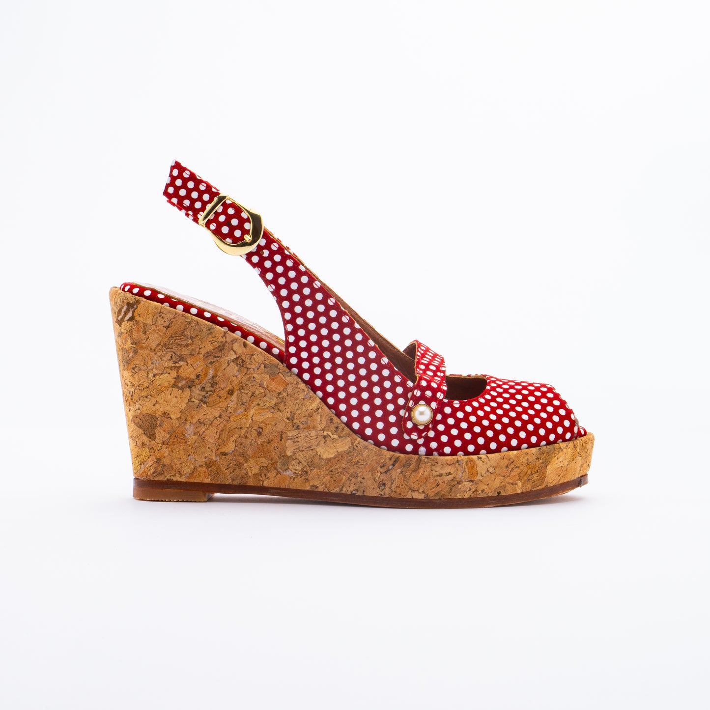 MIA Slingback Peep Wedges - Red Polka