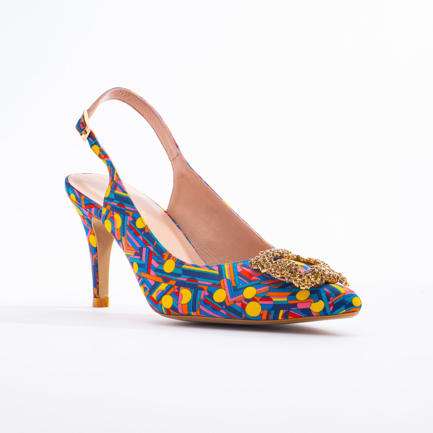 LARA Slingback Print Heels - Yellow Pansy