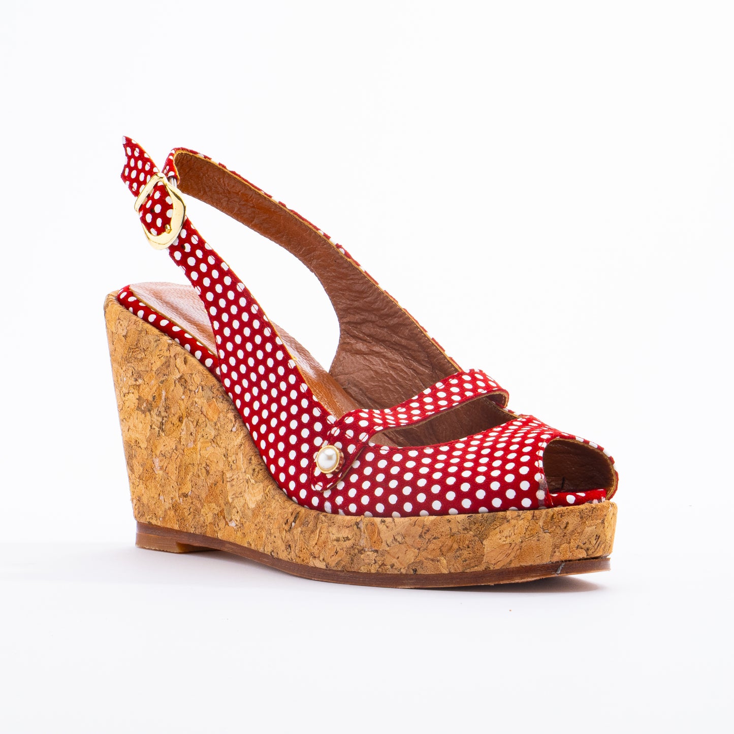MIA Slingback Peep Wedges - Red Polka