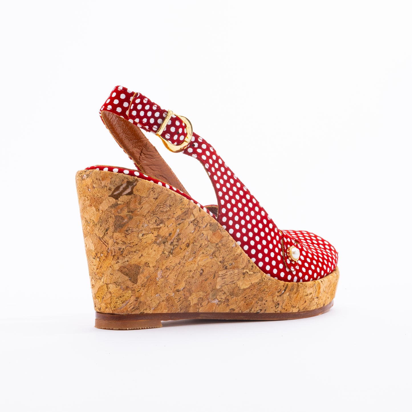 MIA Slingback Peep Wedges - Red Polka