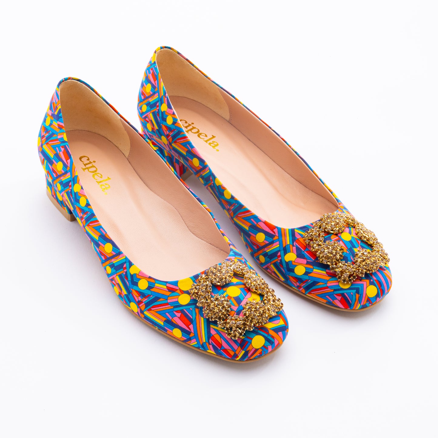 ELAYZA Print Block Heel Pumps - Yellow Pansy