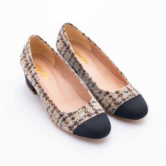 NORAH Tweed Block Pumps - Tiramisu