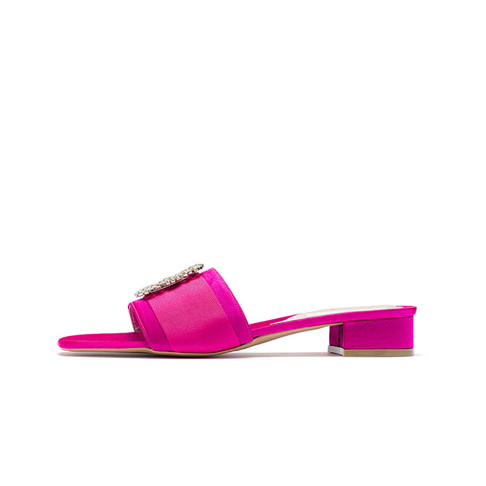 CIARA Brooch Satin Mules - Fuchsia Pink
