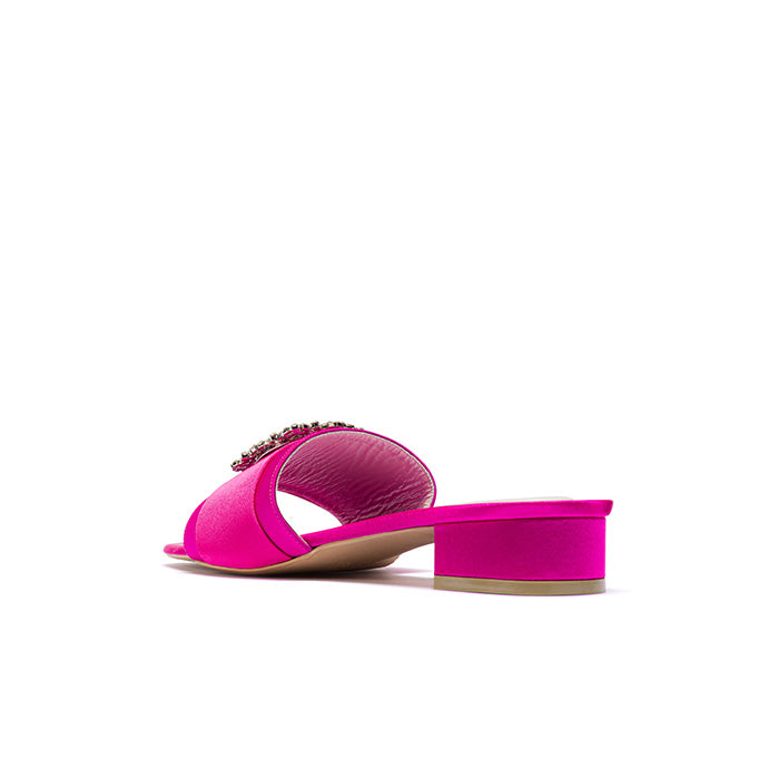 CIARA Brooch Satin Mules - Fuchsia Pink