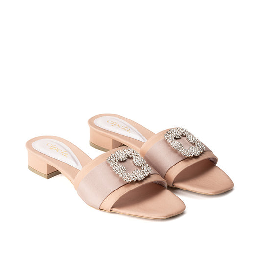 CIARA Brooch Satin Mules - Kimberly Nude