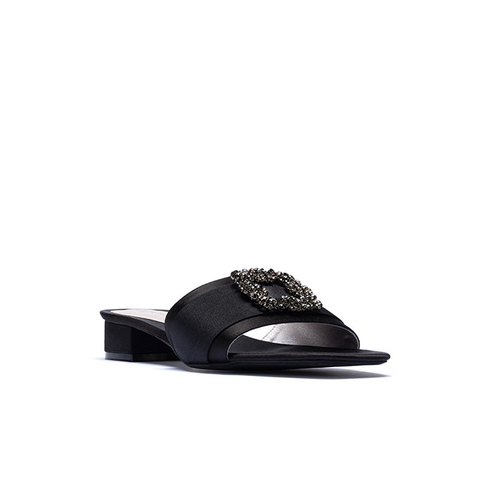 CIARA Brooch Satin Mules - Midnight Black