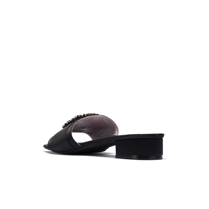 CIARA Brooch Satin Mules - Midnight Black