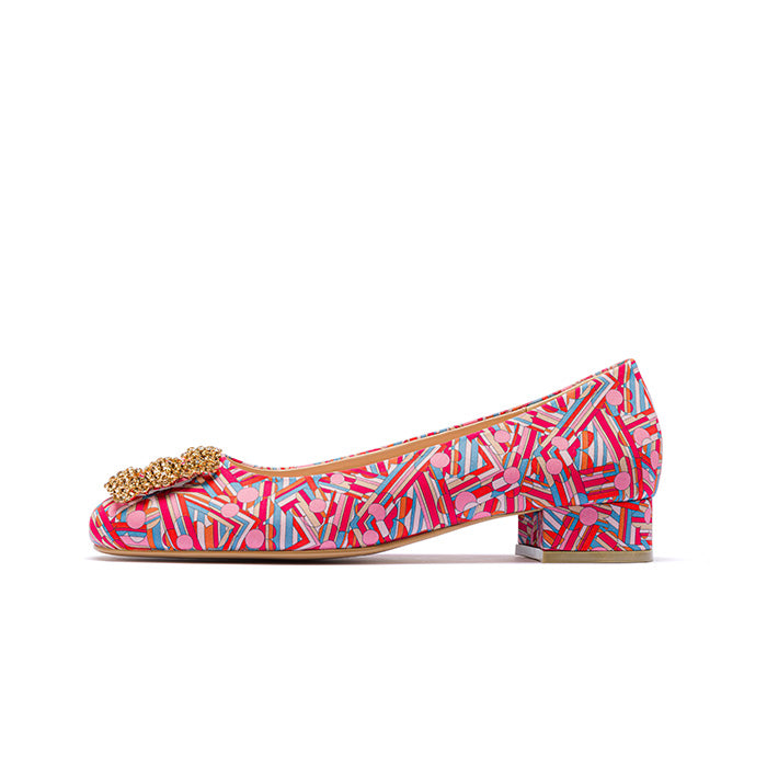 ELAYZA Print Block Pumps - Cheshire Pink