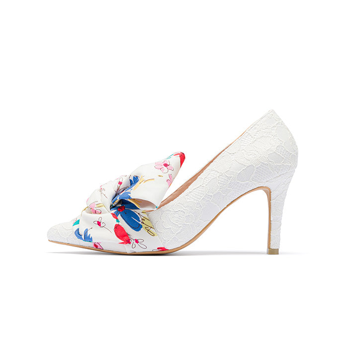 LADY J Print Bow Heels - White