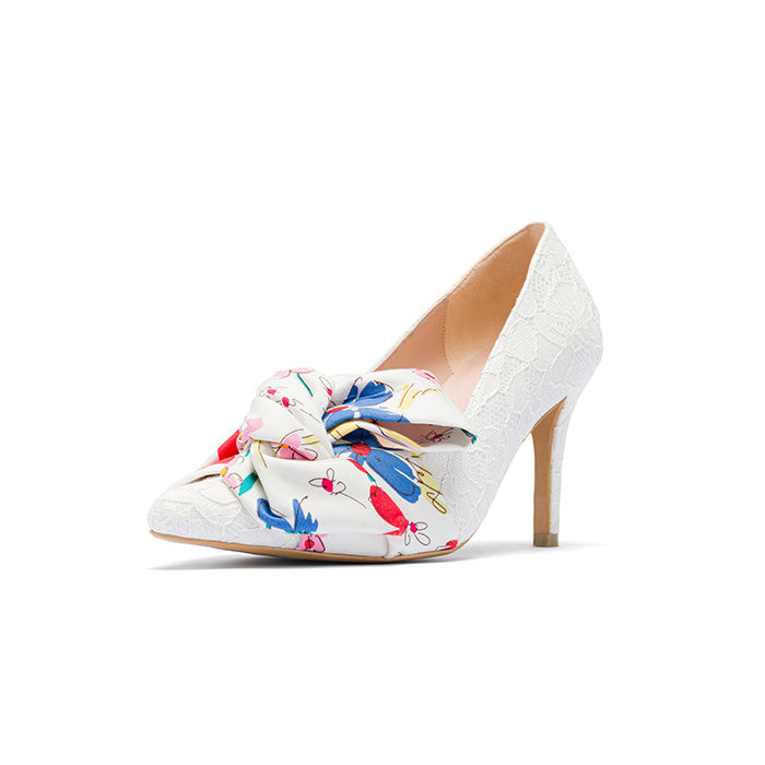 LADY J Print Bow Heels - White