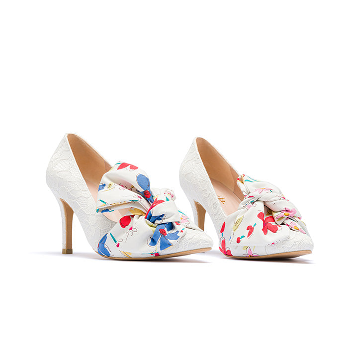 LADY J Print Bow Heels - White