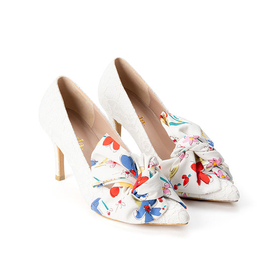 LADY J Print Bow Heels - White