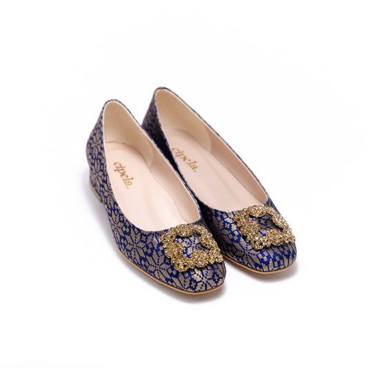 ELAYZA Classic Block Pumps - Golden Blue