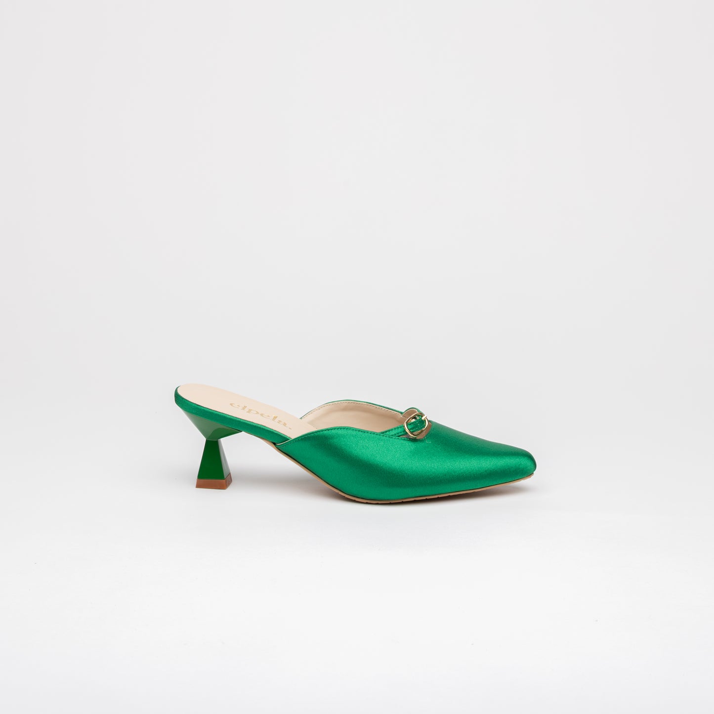 LEIA Sculpted Heel Pointy Mules - Emerald