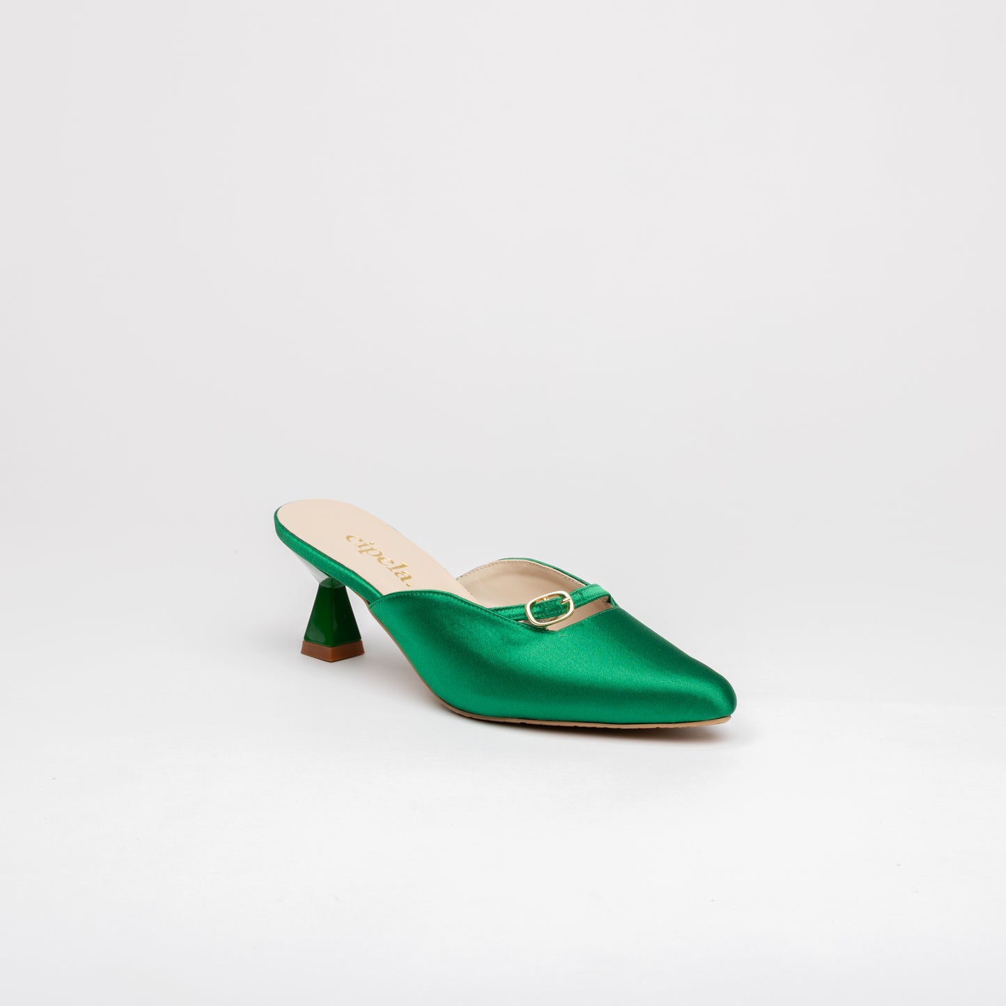 LEIA Sculpted Heel Pointy Mules - Emerald