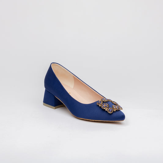 ANYA Pointy Block Pumps - Oxford Blue