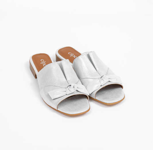 CHESNA Ribbon Mules - Silver