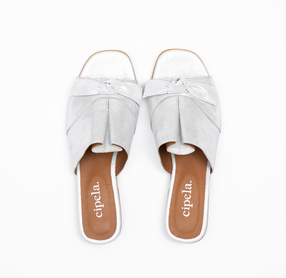 CHESNA Ribbon Mules - Silver