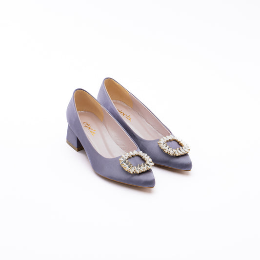 ANYA Pointy Block Pumps - Steel Grey