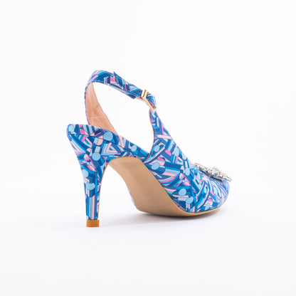 LARA PRINT SLINGBACK HEELS - BLUE ALICE