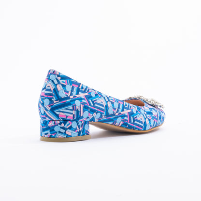 ELAYZA Print Block Heel Pumps - Blue Alice