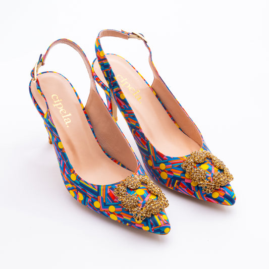 LARA Print Slingback Heels - Yellow Pansy