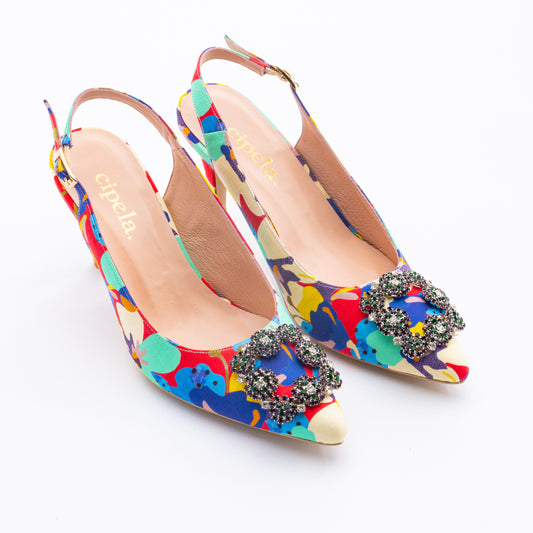 LARA Print Slingback Heels - Flower Bomb