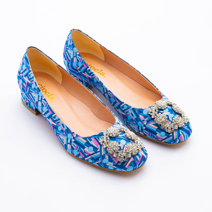 ELAYZA Print Block Heel Pumps - Blue Alice