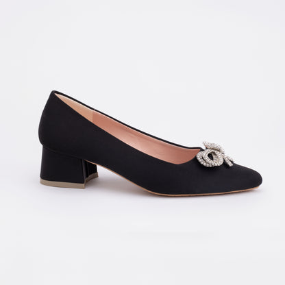 ANYA Pointy Block Pumps - Midnight Black