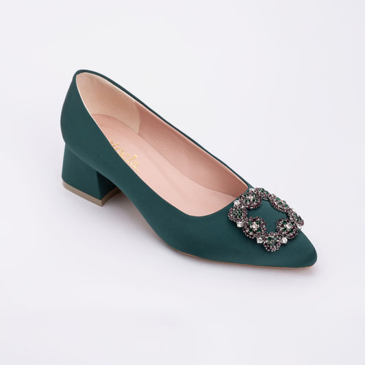 ANYA Pointy Block pumps - Emerald Green