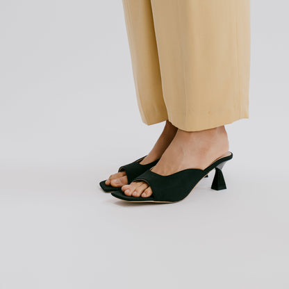 RAIA Sculpted Heel Open-Toe Mules - Onyx