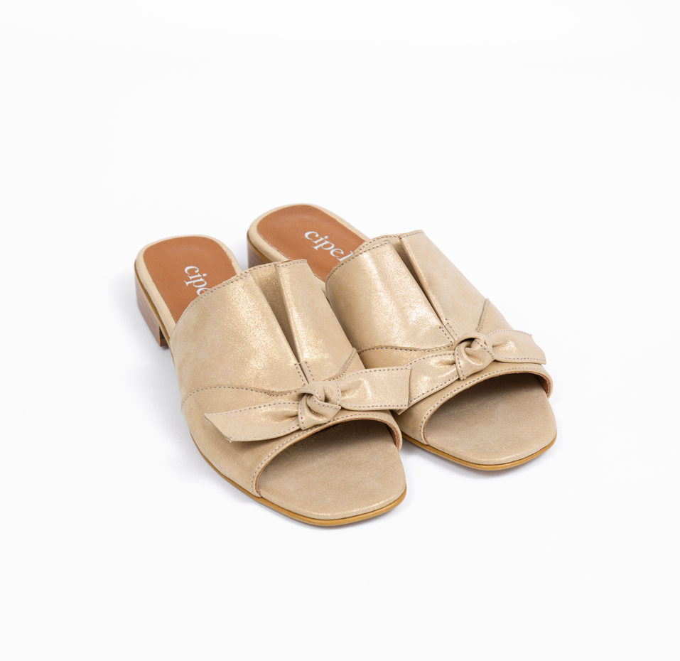CHESNA Ribbon Mules - Gold