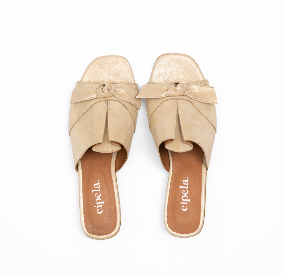 CHESNA Ribbon Mules - Gold