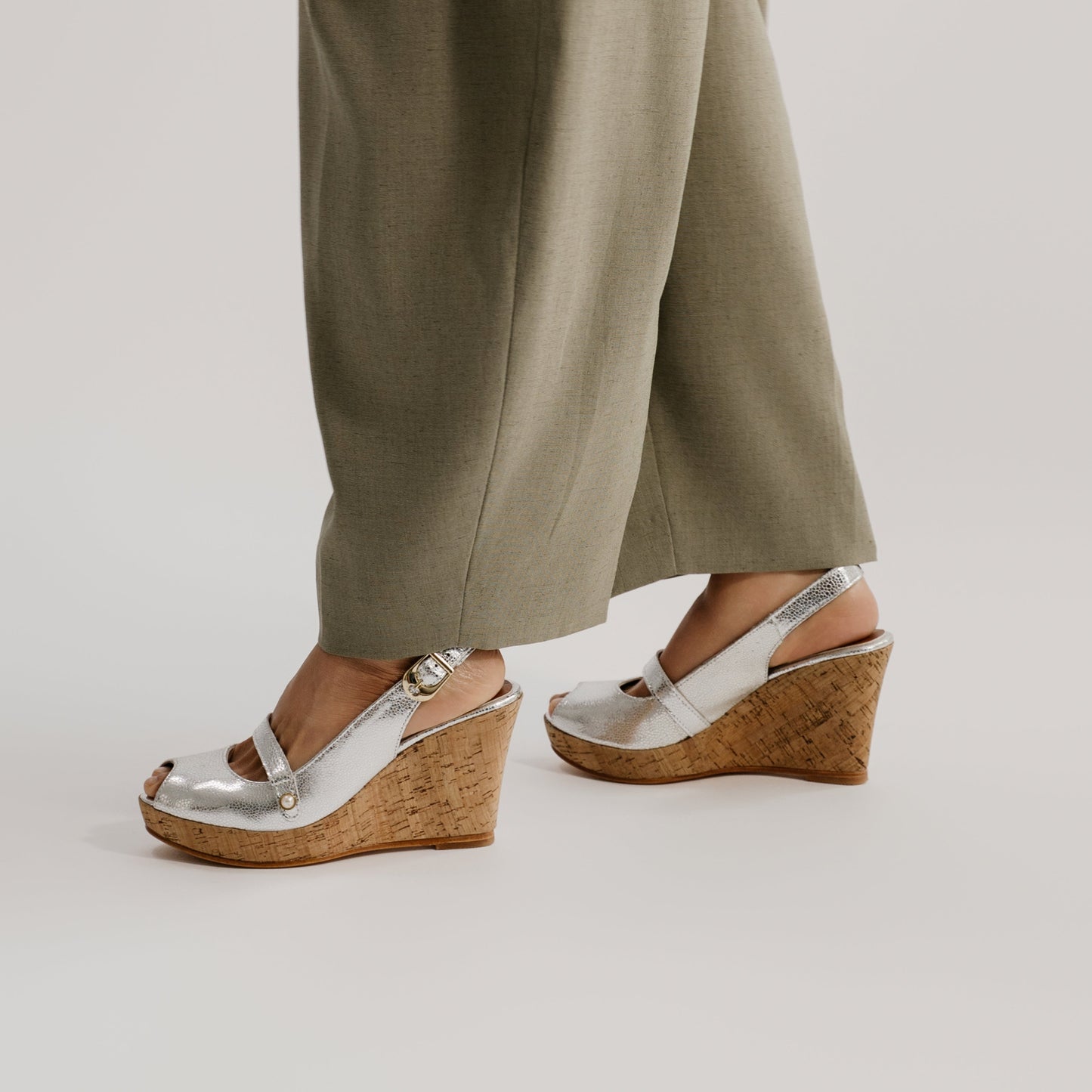 MIA Slingback Peep Wedges - Silver